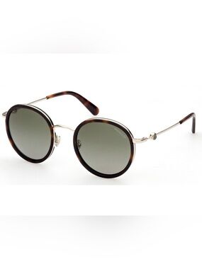 Moncler ML0195 Sunglasses 56R Havana Dark Green Pale Gold Temples Polarized